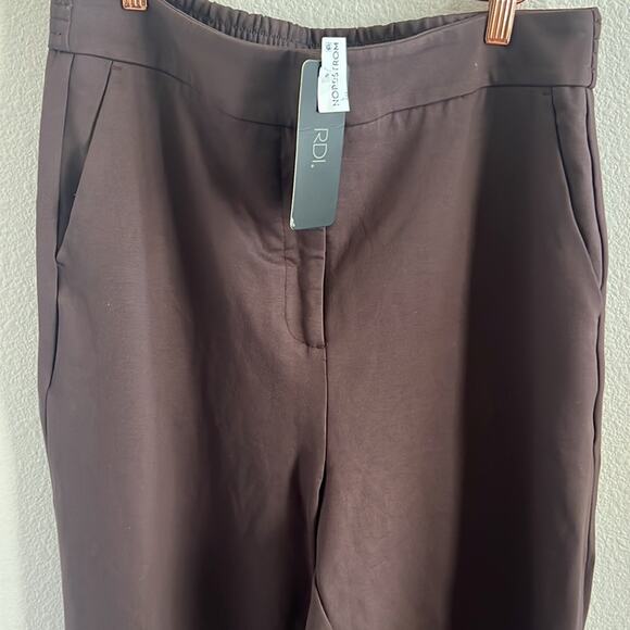 NWT Nordstrom RDI Chocolate Brown Wide Leg Stretch Pants Dress Pant Large - Picture 3 of 8